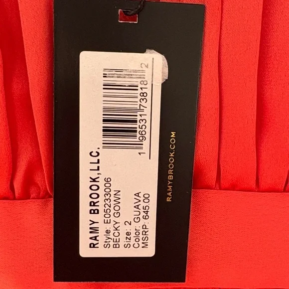 Ramy Brook Plunge Neck Satin Maxi Gown Ruched Sleeveless Coral Red Size 2 NWT - Picture 8 of 10